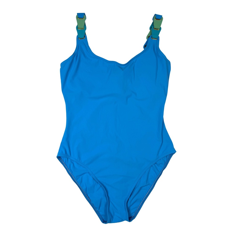 Karla Colletto One Piece Swimsuit Womens 16 Blue Excellent Underwire Strappy